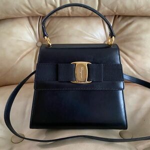 Salvatore Ferragamo Top Handle Satchel Vara Bow Mini 2-Way Leather Vintage Kelly